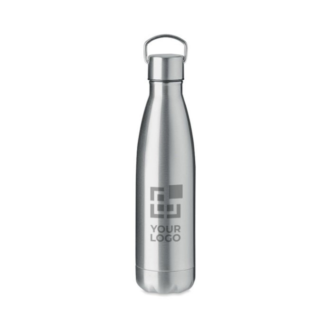 Stalen fles met handvat op het deksel