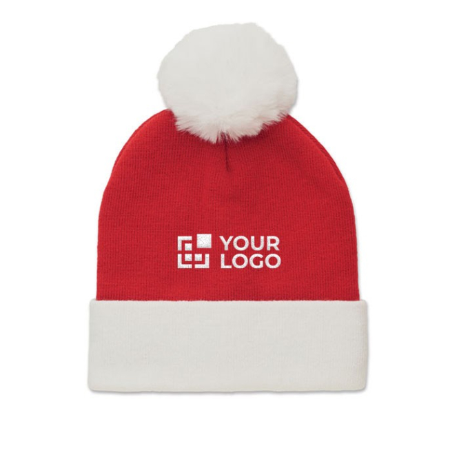 Gebreide kerstmuts met logo van PET-polyester met manchet en kwastje