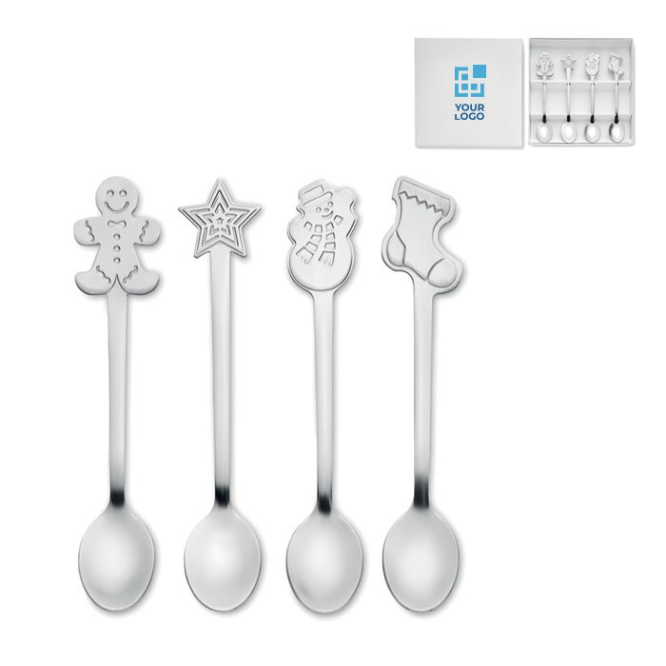 Set van 4 theelepels in kerstversie met geschenkverpakking