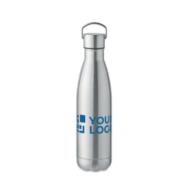 Thermosfles van gerecycled staal met anti-lekdop en handvat 500ml weergave met bedrukking