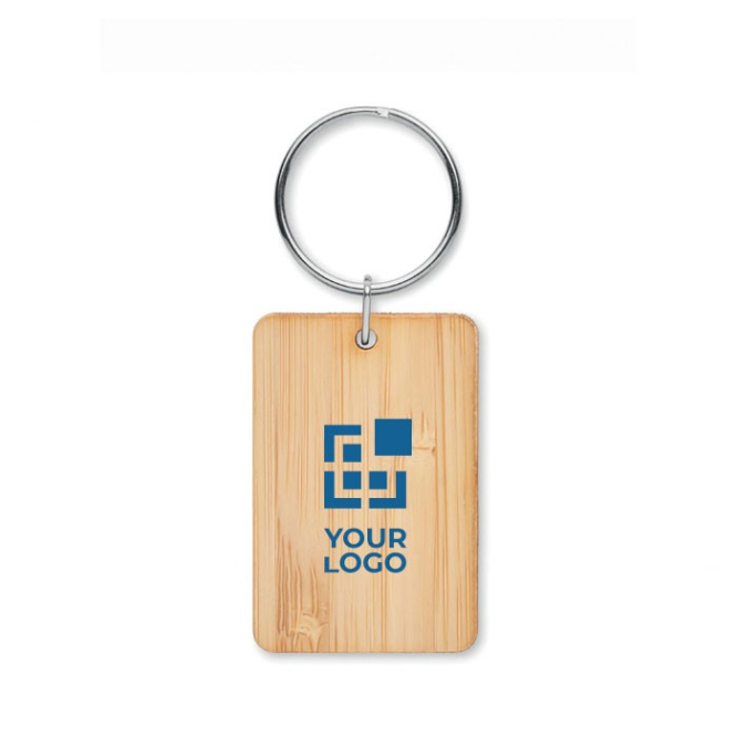Goedkope rechthoekige bamboe sleutelhanger met logo