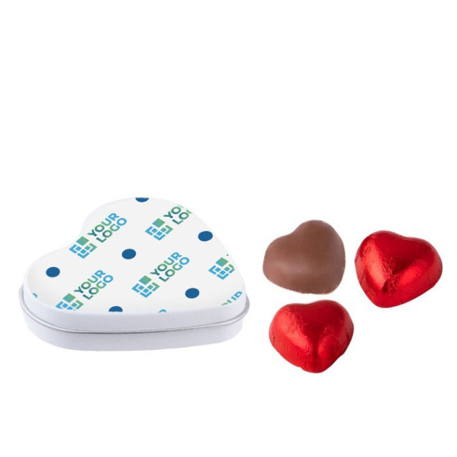 Hartvormig blik met 3 chocolaatjes en aanpasbaar deksel kleur wit hoofdweergave