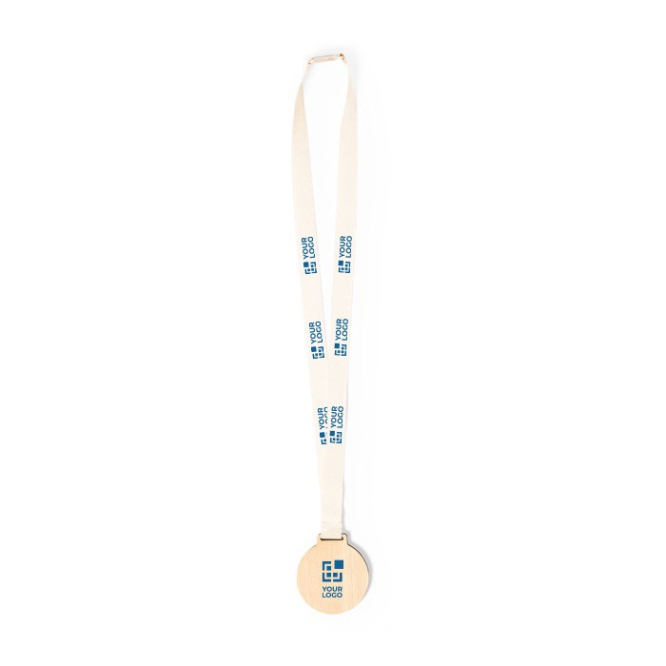 Houten medaille en katoenen koord met veiligheidssluiting
