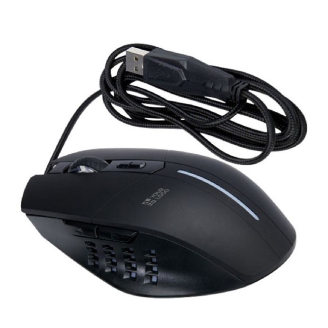 Gamingmuis met ergonomisch ontwerp en verlicht logo