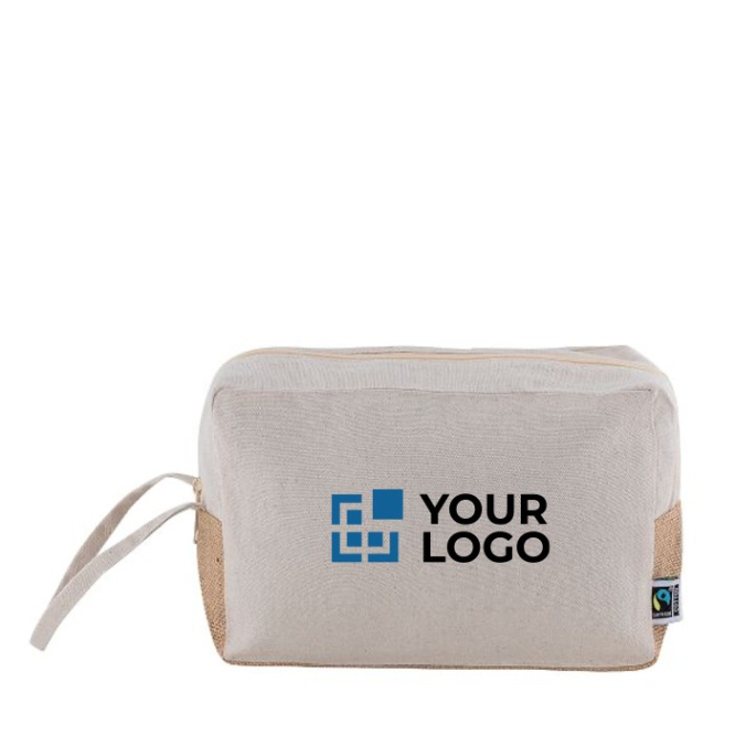 Fairtrade katoenen toilettas met jute basis 220 g/m2