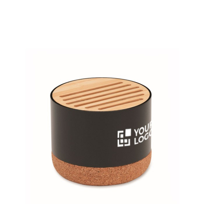 Draadloze ronde speaker met kurken voet en bamboedetail