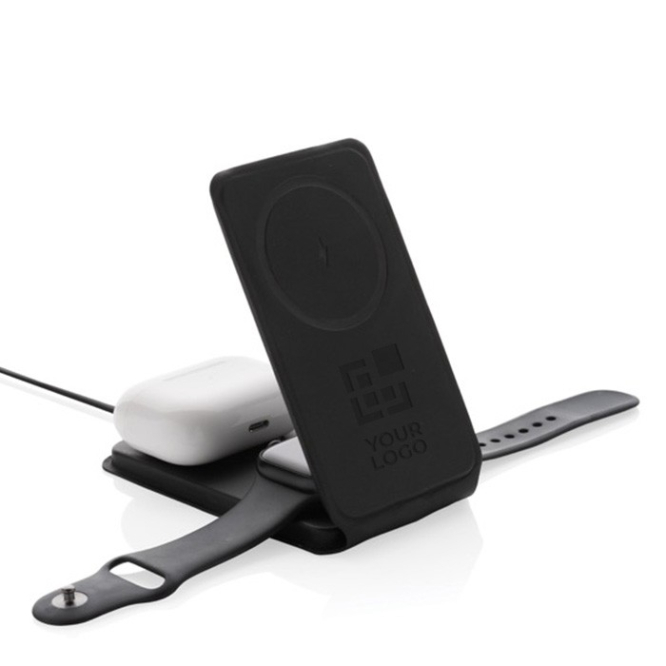 3 in 1 opvouwbare draadloze oplader met verticale magneet voor mobiel