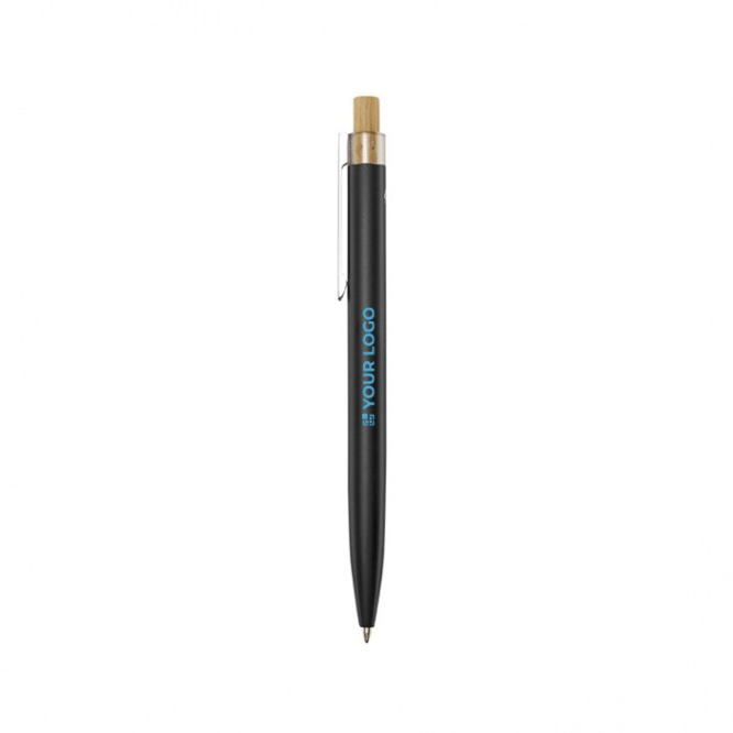 Pen van aluminium en bamboe met transparant blauw inktdetail