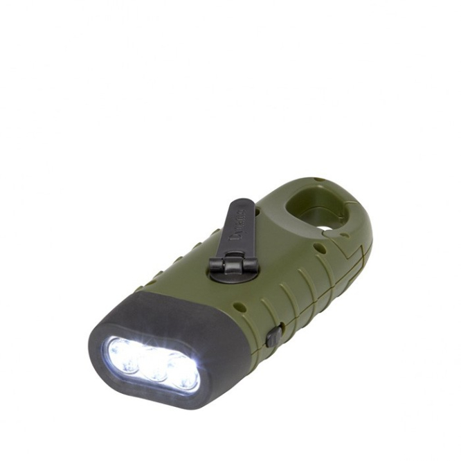 Gerecyclede plastic dynamo-zaklamp met karabijnhaak