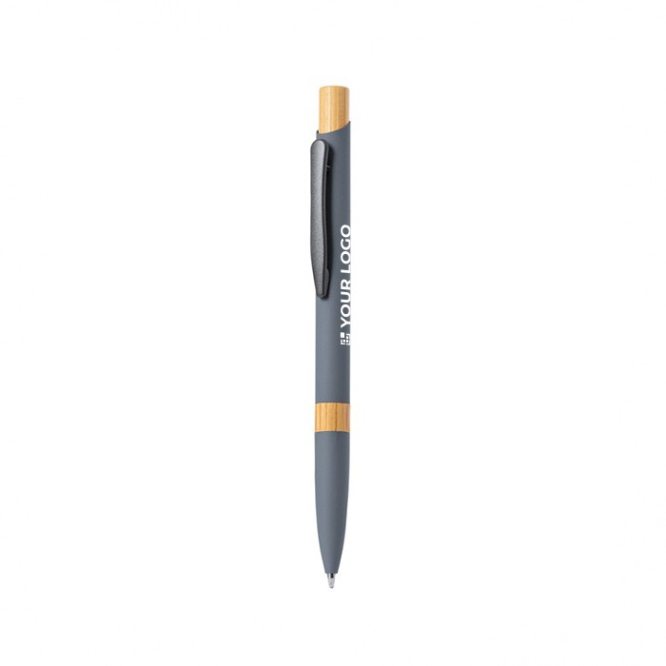 Aluminium pen met bamboedetail en blauwe inkt