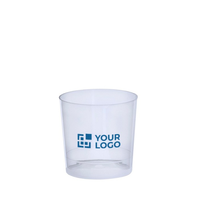 Lage herbruikbare plastic beker met doorzichtige afwerking 330 ml