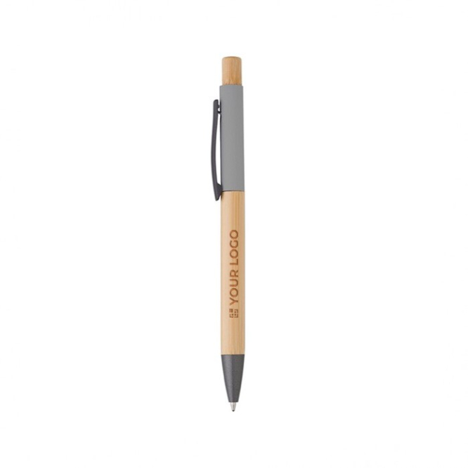 Bamboe pen met kleurdetails in aluminium, blauwe inkt