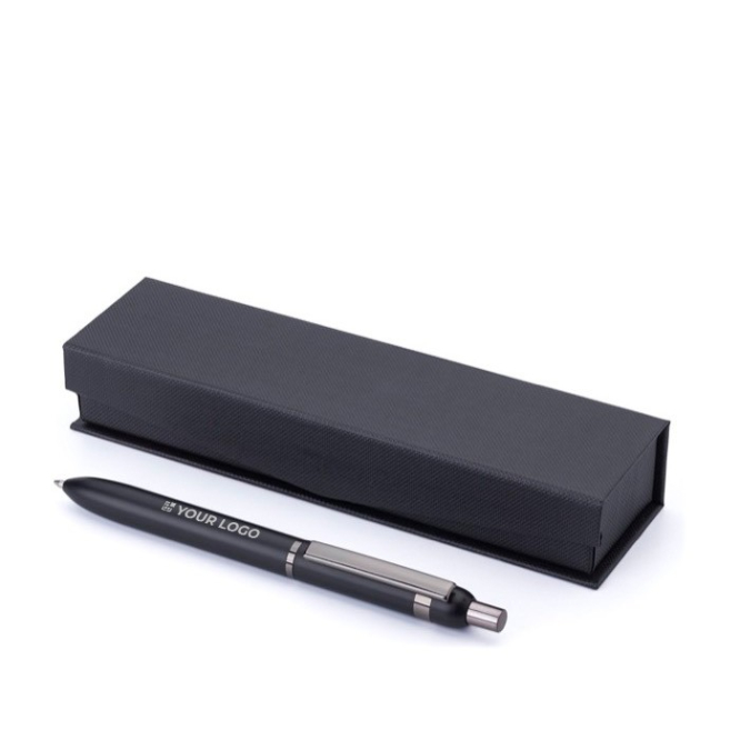 Aluminium pen met glanzende details, blauwe inkt