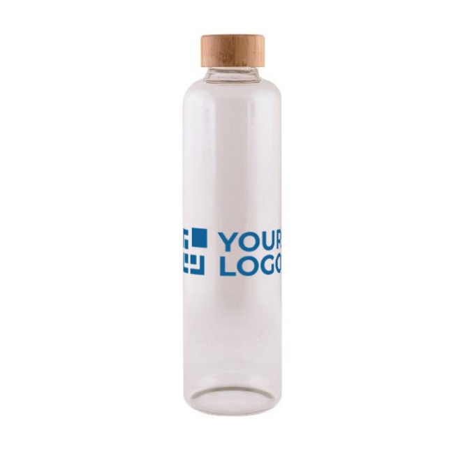 Borosilicaatglas fles met bamboe dop met een capaciteit van 1L