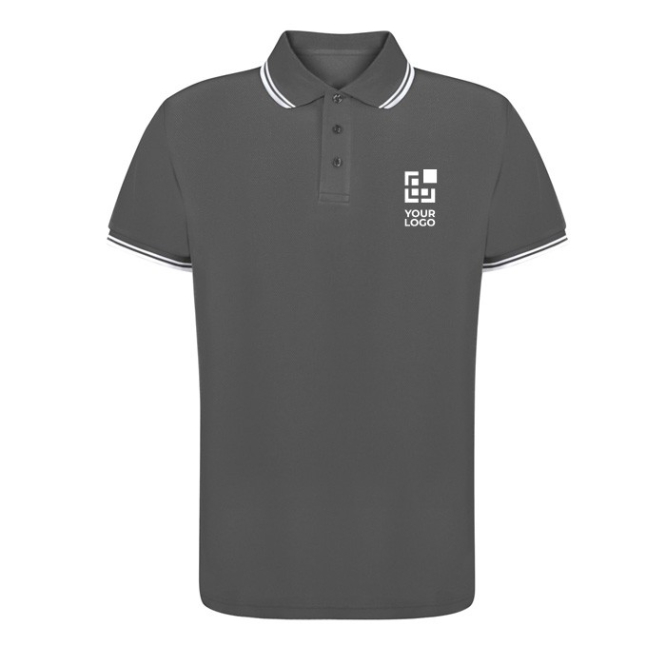 Ademende polyester polo met details aan kraag en mouwen 180 g/m2
