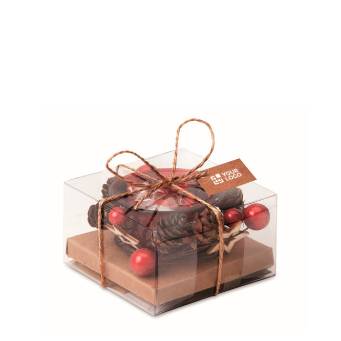 Glazen theelichthouder met logo en lichtje