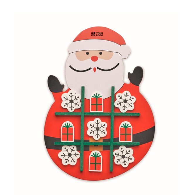Kerstversie van drie-op-een-rij in houten bord met Santa