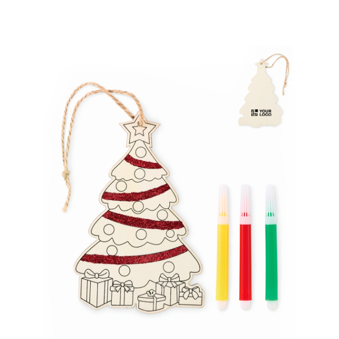 Houten kerstboom ornament om in te kleuren