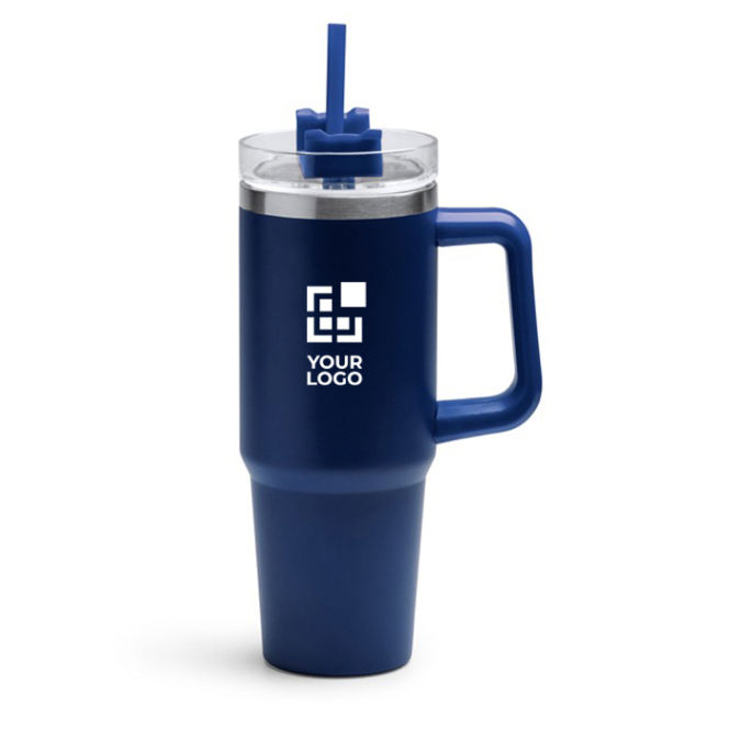 Thermosfles van gerecycled roestvrij staal met rietje 870 ml