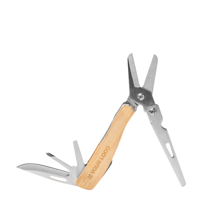 4-in-1 multitool met behuizing van bamboe en roestvrij staal