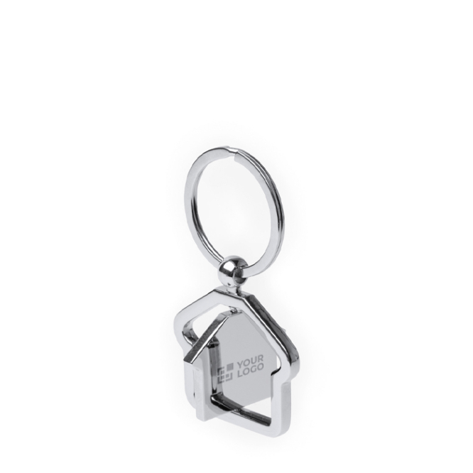 Draaiende metalen sleutelhanger in huisvorm met markeerzone