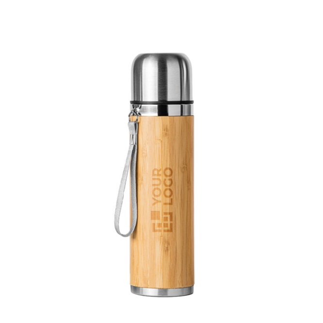 Stalen thermosfles met bamboe coating 420 ml