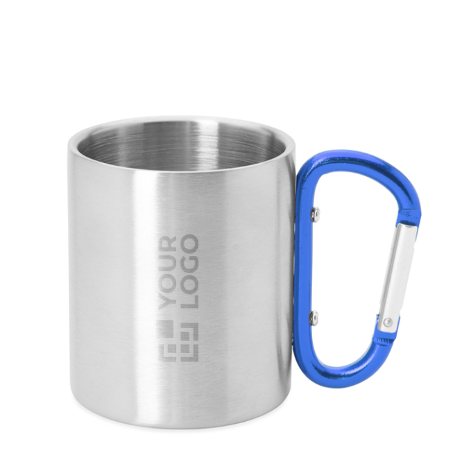 Metalen mok met dubbele wand en karabijnhaak in kleur 230 ml
