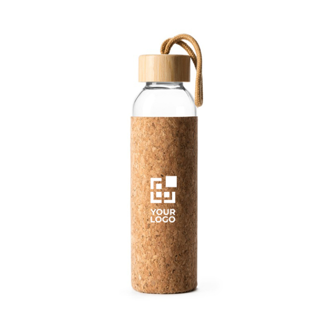 Glazen drinkfles met hoes van natuurkurk 500ml