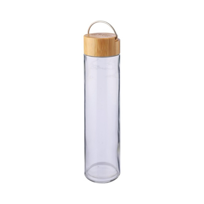 Glazen fles met bamboe dop en metalen handgreep, 500 ml