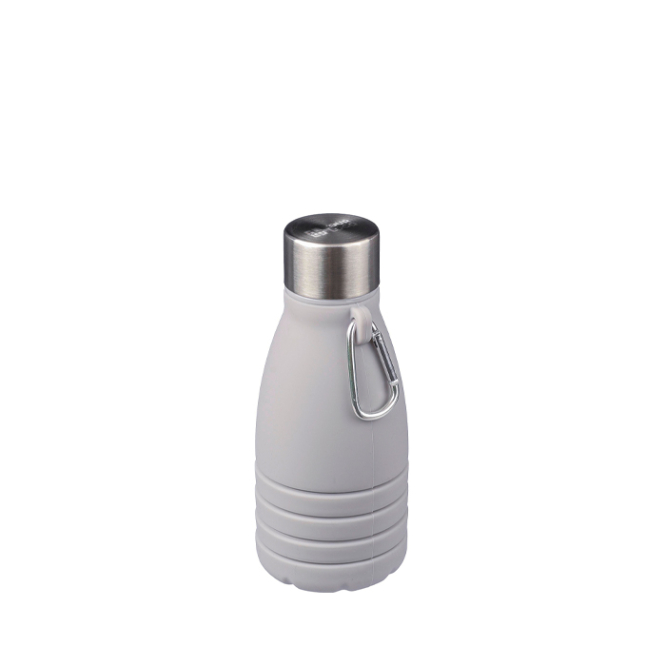 Opvouwbare siliconen drinkfles met stalen dop en karabijnhaak 550ml