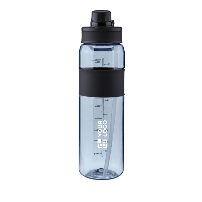 Plastic drinkfles met dubbele sluiting in de dop 900ml