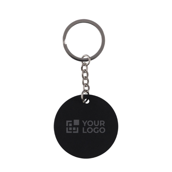 Ronde sleutelhanger van gerecycled roestvrij staal en rubber