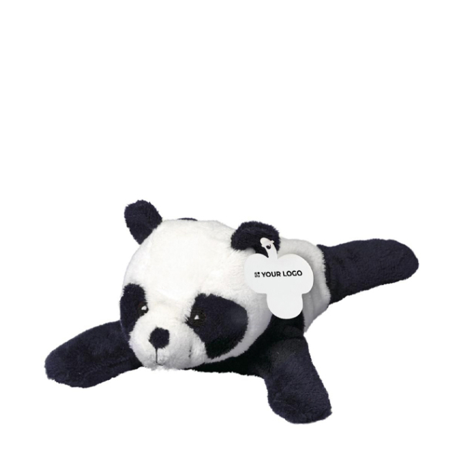Knuffel in de vorm van een liggende panda, te bedrukken met logo