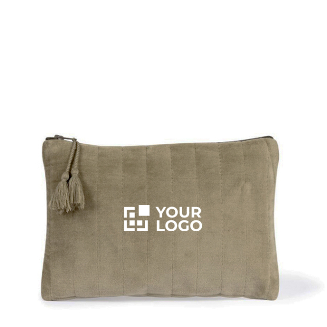 Fluwelen toilettas met verticale naden en franjes