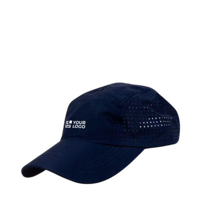 Ademend microvezel pet met logo en gaatjes aan de zijkanten