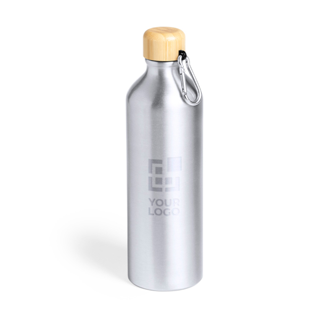 Grote aluminium fles met bamboedop en karabijnhaak 800ml Helsinki