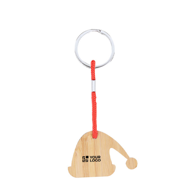 Kerstsleutelhanger van bamboe in de vorm van een kerstmuts