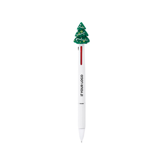 3-kleurige pen met kerstfiguurtje van rubber bovenaan