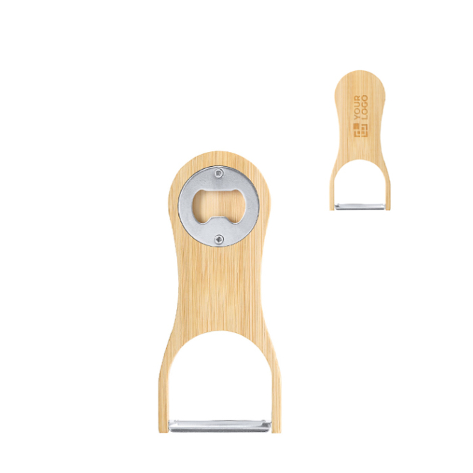 2-in-1 schiller en flesopener van bamboe en roestvrij staal
