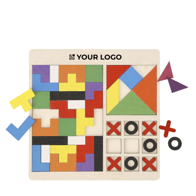 Houten puzzelset met 3 educatieve kinderspellen