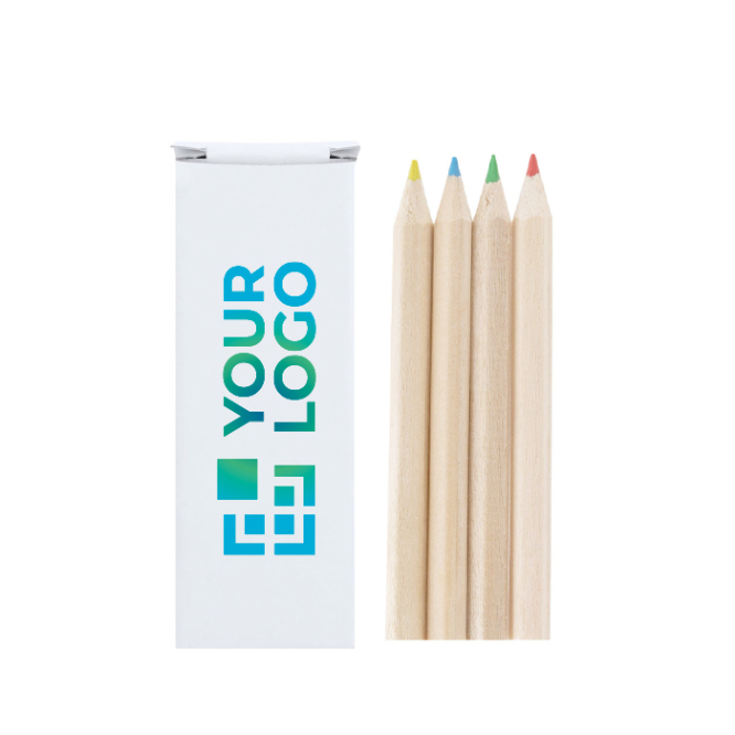 Doos met 4 houten potloden in bedrukbare verpakking