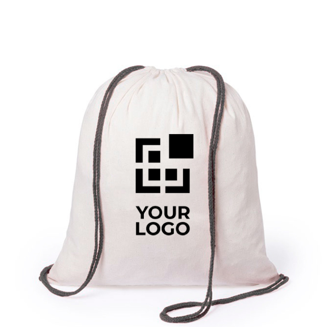 Ecologische, katoenen rugzakjes met logo en gekleurde koordjes