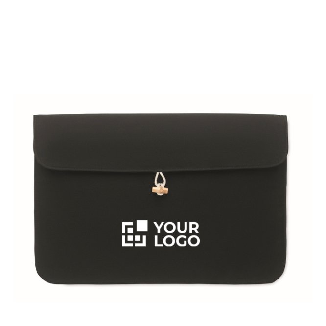 Laptophoes 15'' katoen met bamboe knoopsluiting 120 g/m2