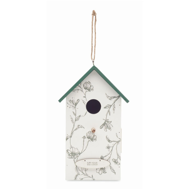 Houten hangend vogelhuisje met bloemenprint