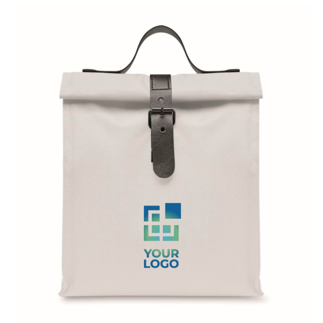 Roll-top koeltas van polyester met handvat en lederen sluiting