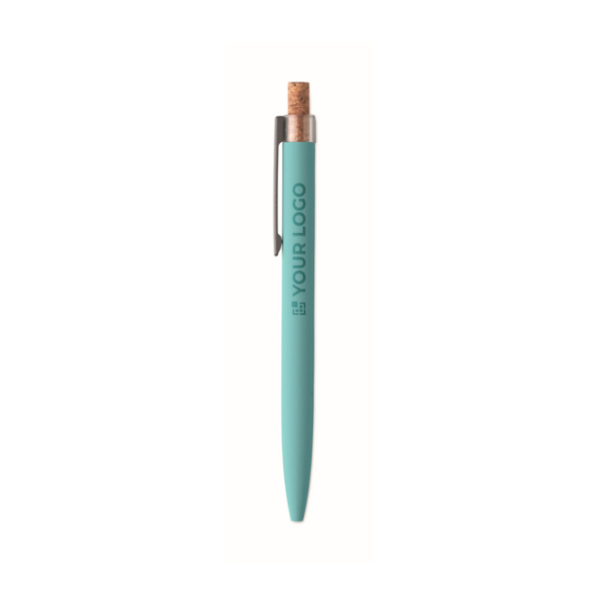 Gerecycled aluminium balpen met bamboeknop, blauwe inkt