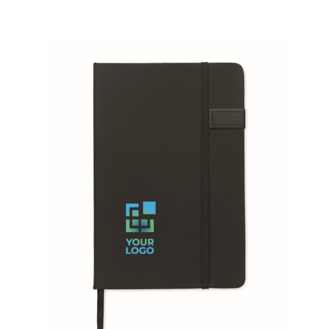 Zwart notitieboek met harde kaft en USB-stick, A5 gelijnde bladzijden