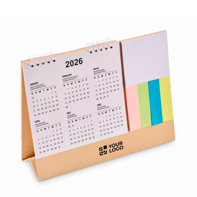 Bureaukalender met plaknotities en notitieblok
