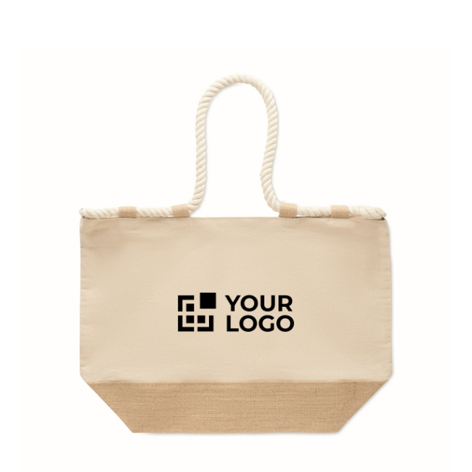 Strandtas van katoen met jute en rits 280 g/m²