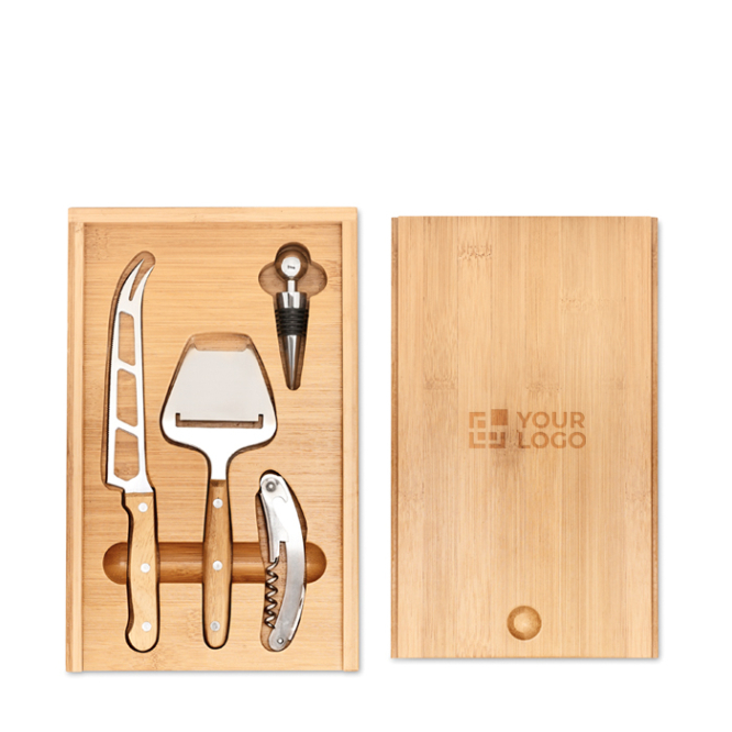 Te bedrukken cadeauset met logo voor kaas en wijn